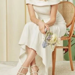 CAROLINA Ivory Wedding Shoes With Pearls, T Strap Heels