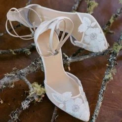 FREYA Mesh Flower Illusion Dusty Blue Bridal Shoes Wedding