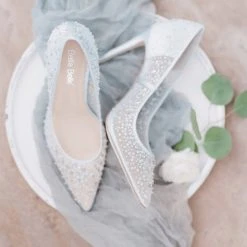 ELSA BLUE Something Blue Cinderella Wedding Heels / Blue Sequin Pumps For Evening Wear