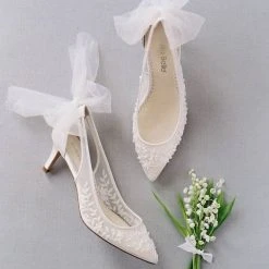 ESTHER Wedding Beaded Ivory Peep Toe Slingback Closed Toe Kitten Heels