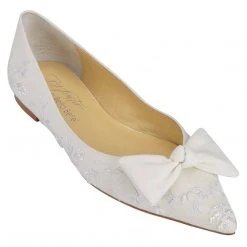 LAVENDER Wedding White Embroidered Flats With Bows By Joy Proctor