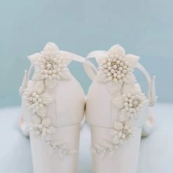 FABIOLA Embellished Block Heel Sandals Pearl Wedding Shoes